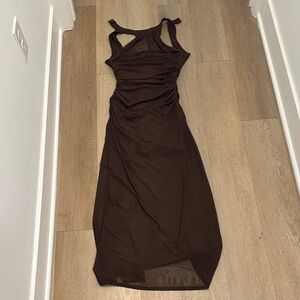 Abercrombie Brown Ruched Dress with Mesh Layering